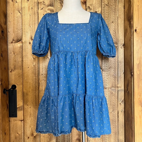 Copper Key Small Denim Cottage Prairie Boho Square Beck Dress 100% Cotton - Picture 3 of 10